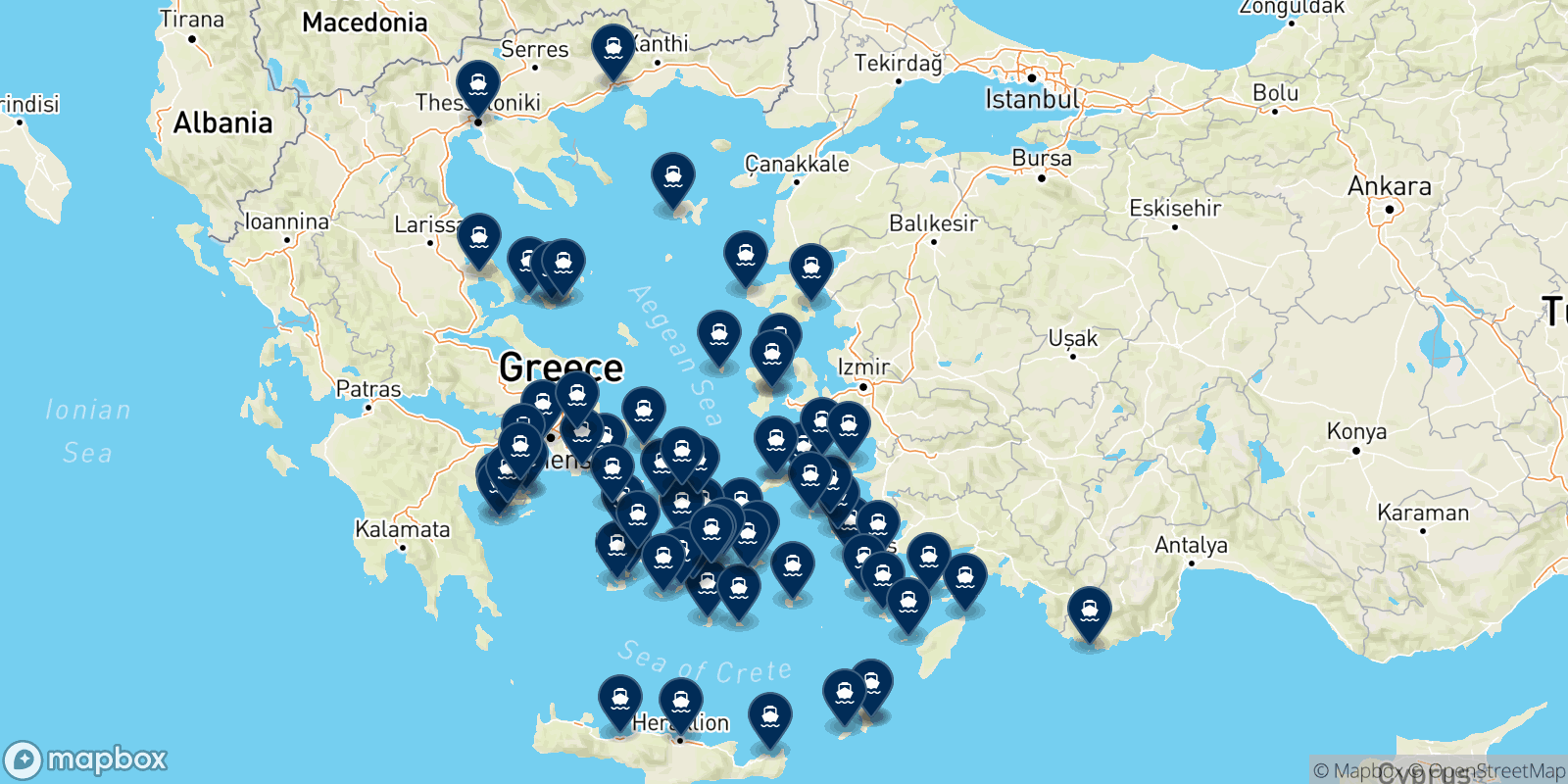 Blue Star Ferries destinations map