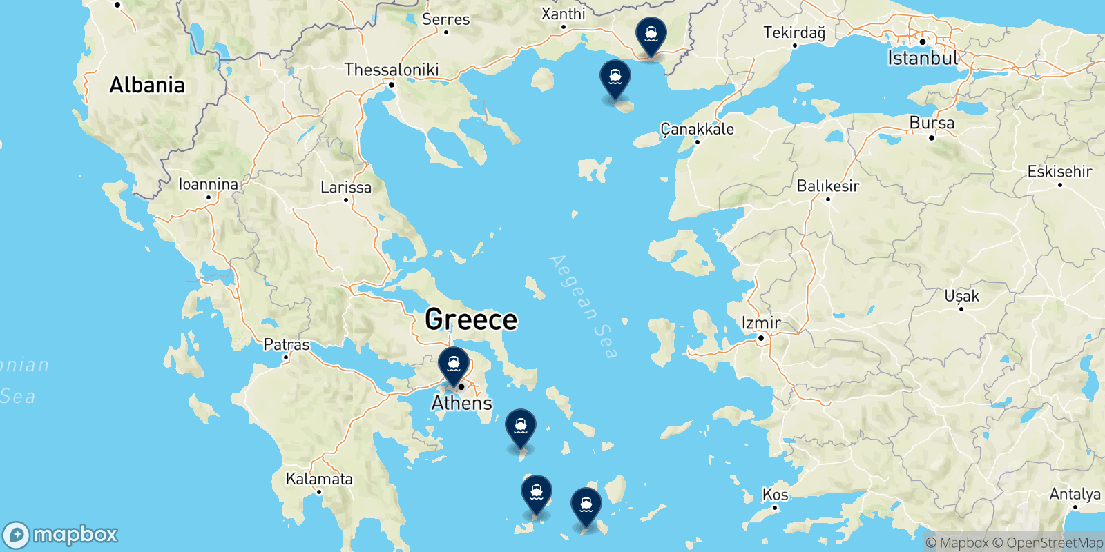Zante Ferries destinations map