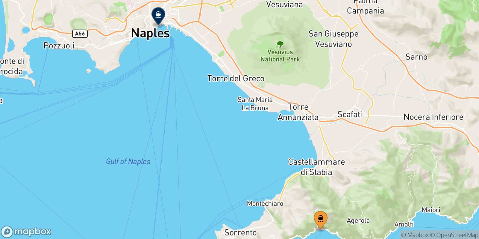 Positano Naples Beverello route map