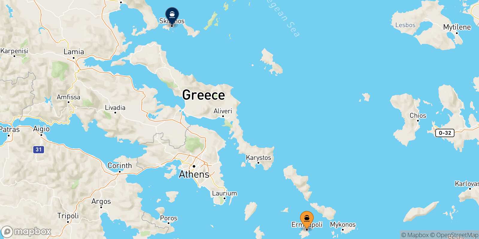 Syros Skiathos route map
