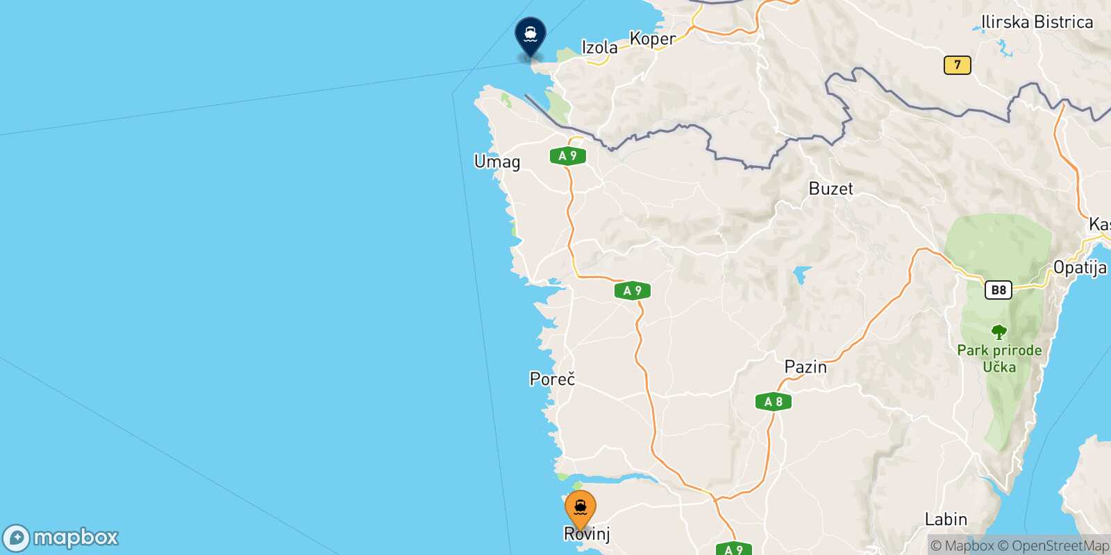 Rovinj Piran route map
