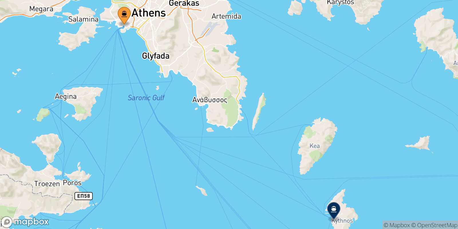 Piraeus Kythnos route map