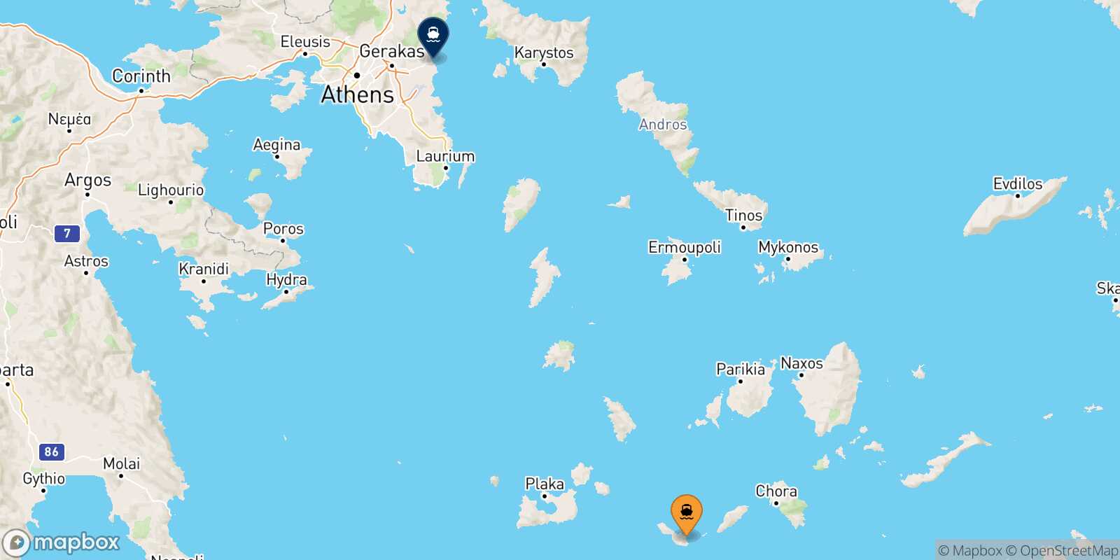 Folegandros Rafina route map