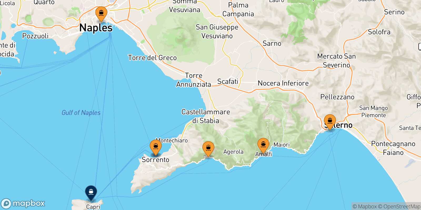 Map of the ports connected with  Capri