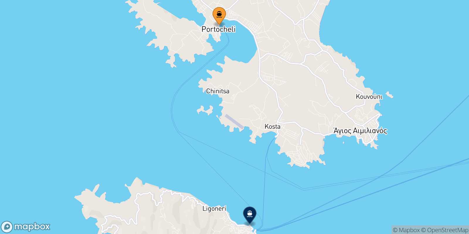 Porto Heli Spetses route map