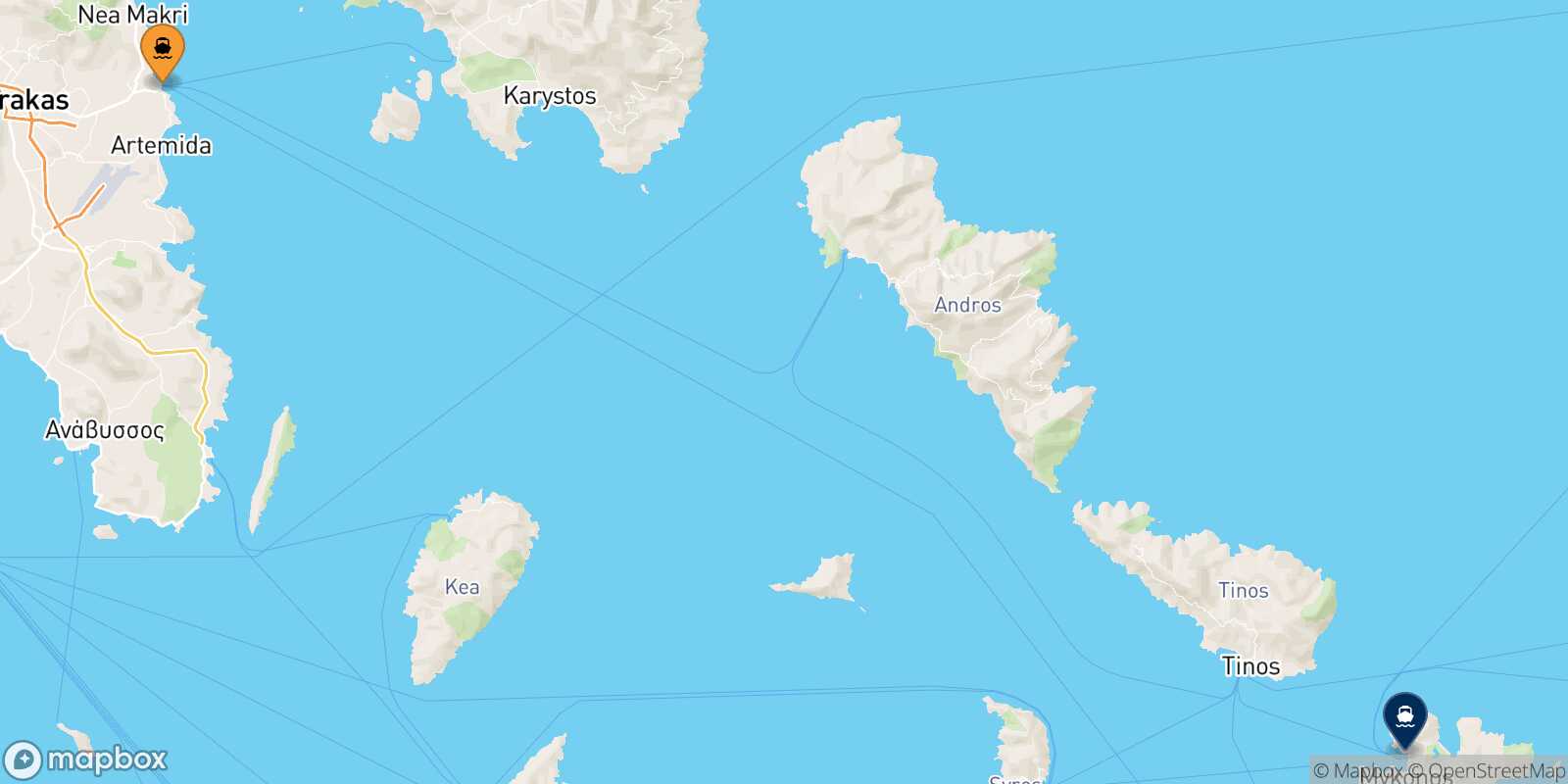 Rafina Mykonos route map
