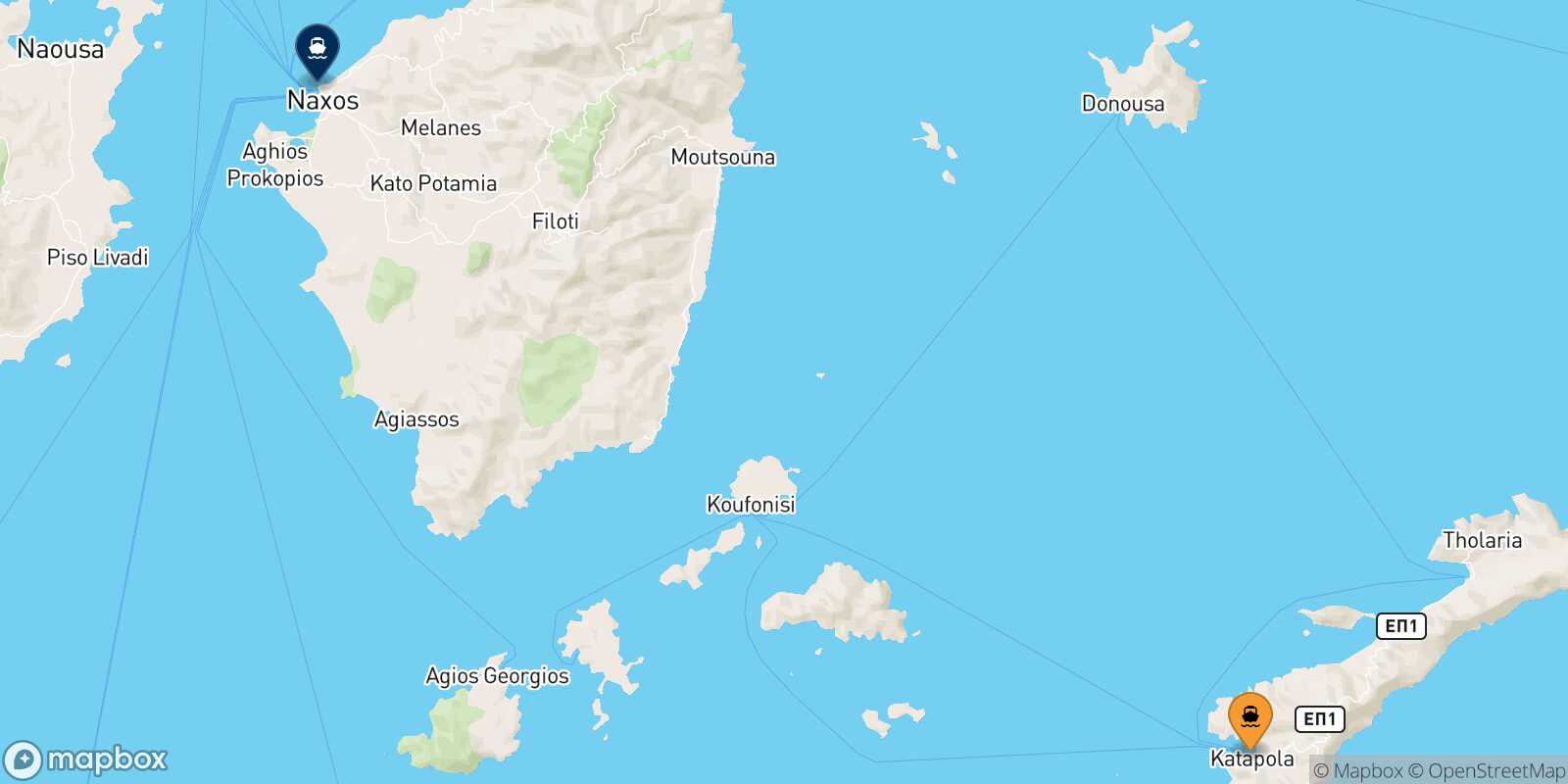 Katapola (Amorgos) Naxos route map