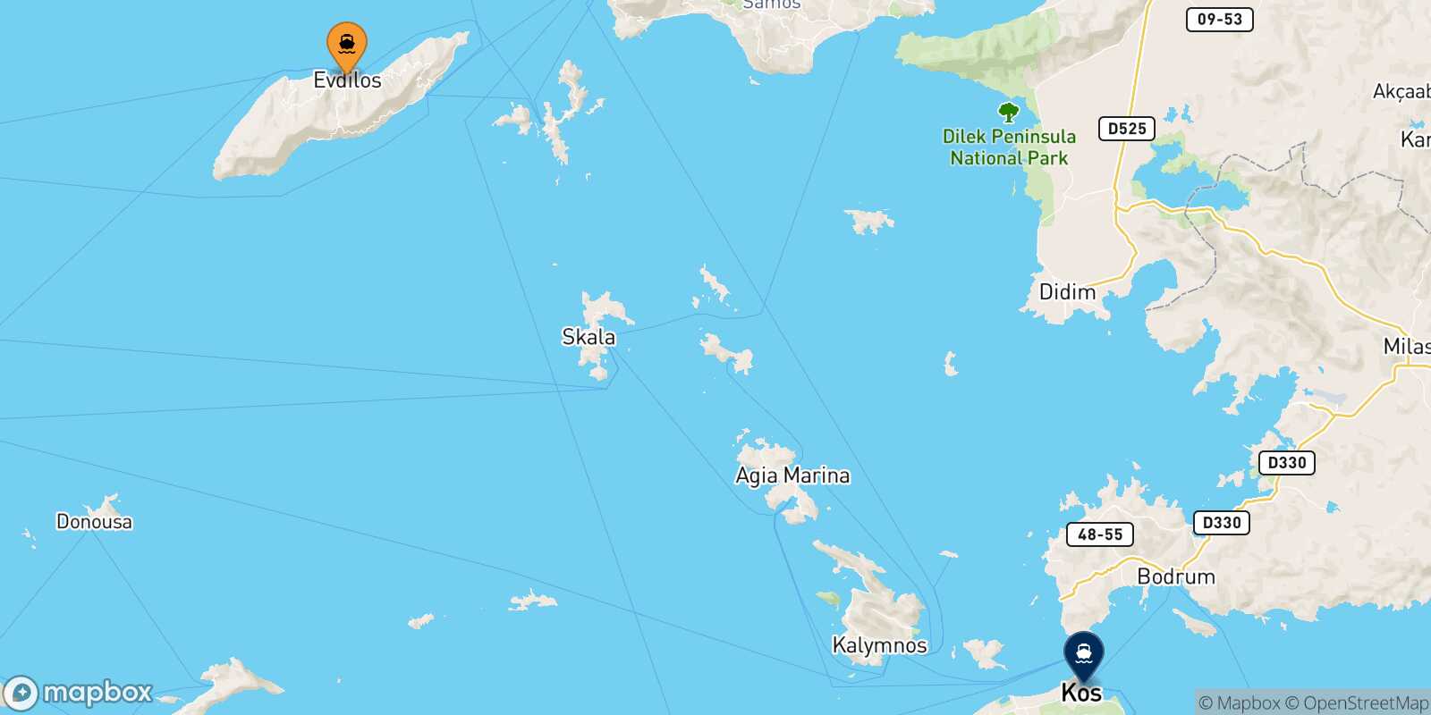 Agios Kirikos (Ikaria) Kos route map