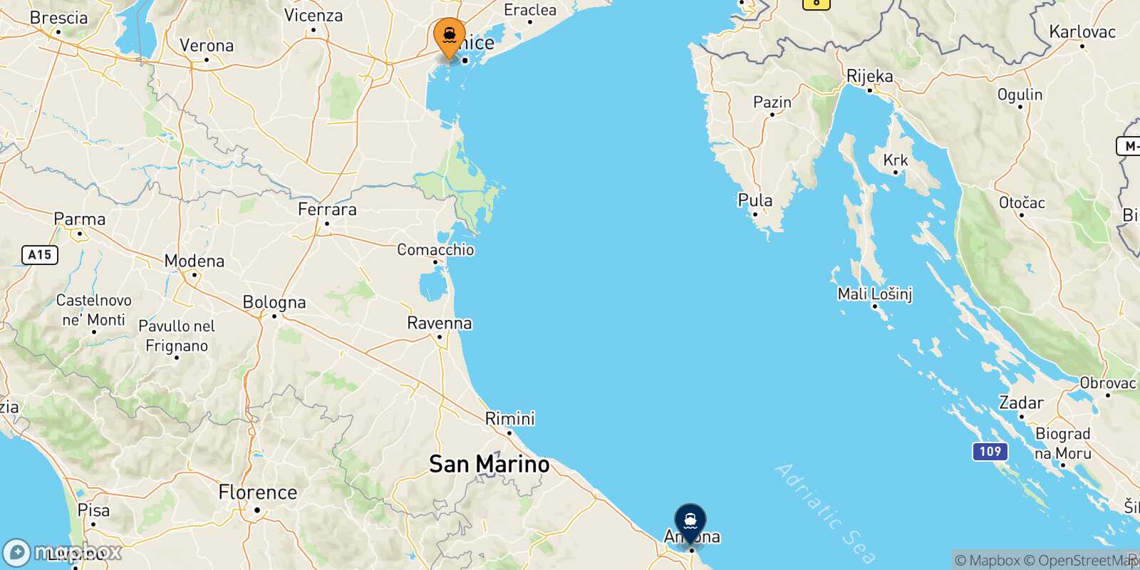 Venice Ancona route map