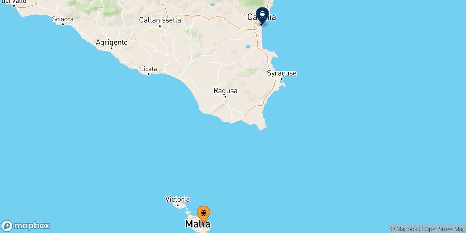 La Valletta (Malta) Catania route map