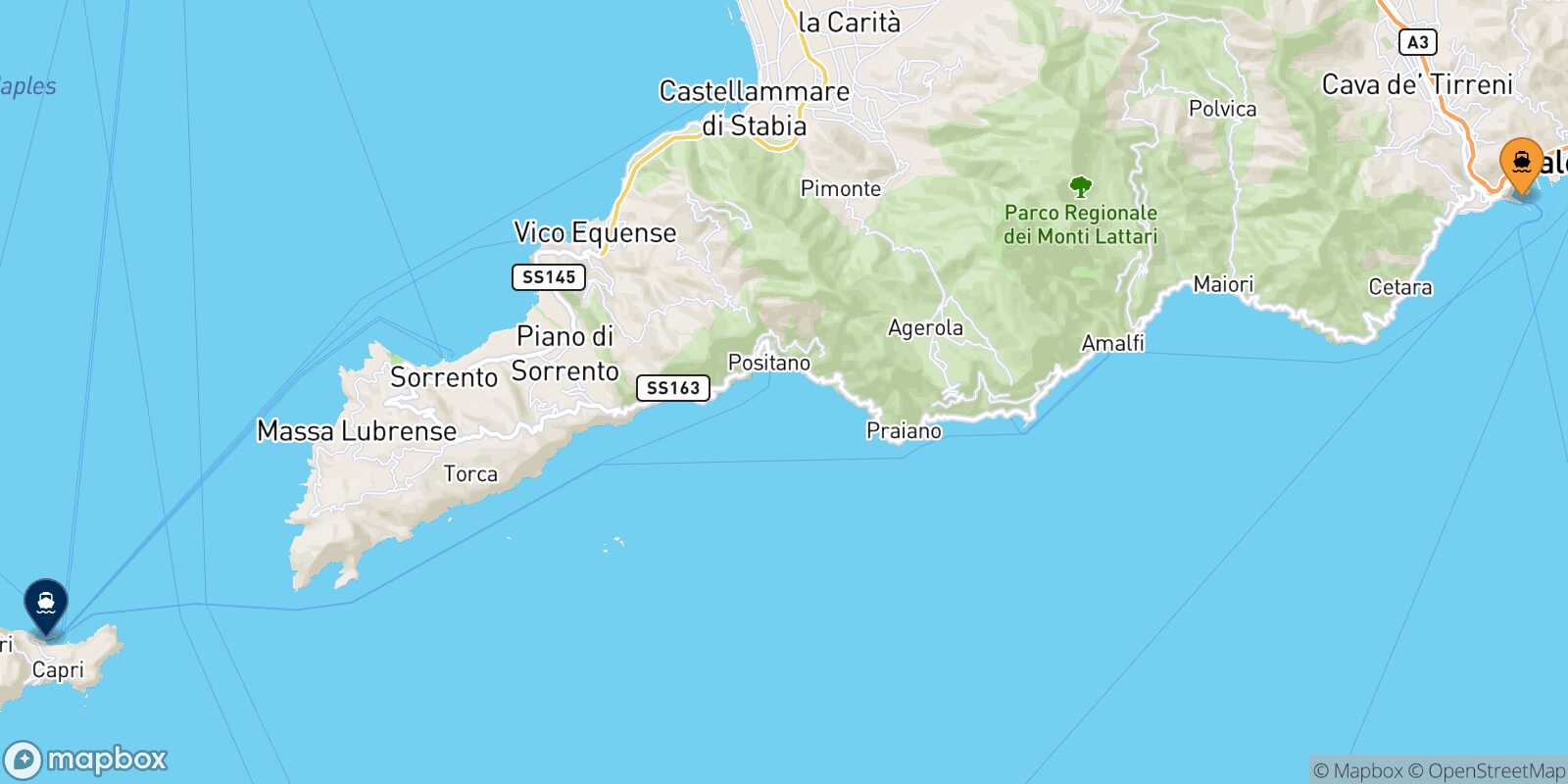 Salerno Capri route map