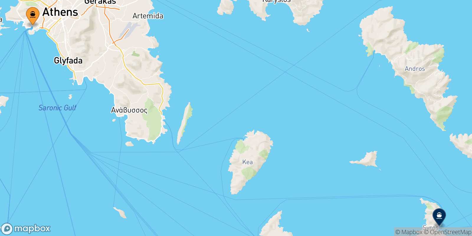 Piraeus Syros route map
