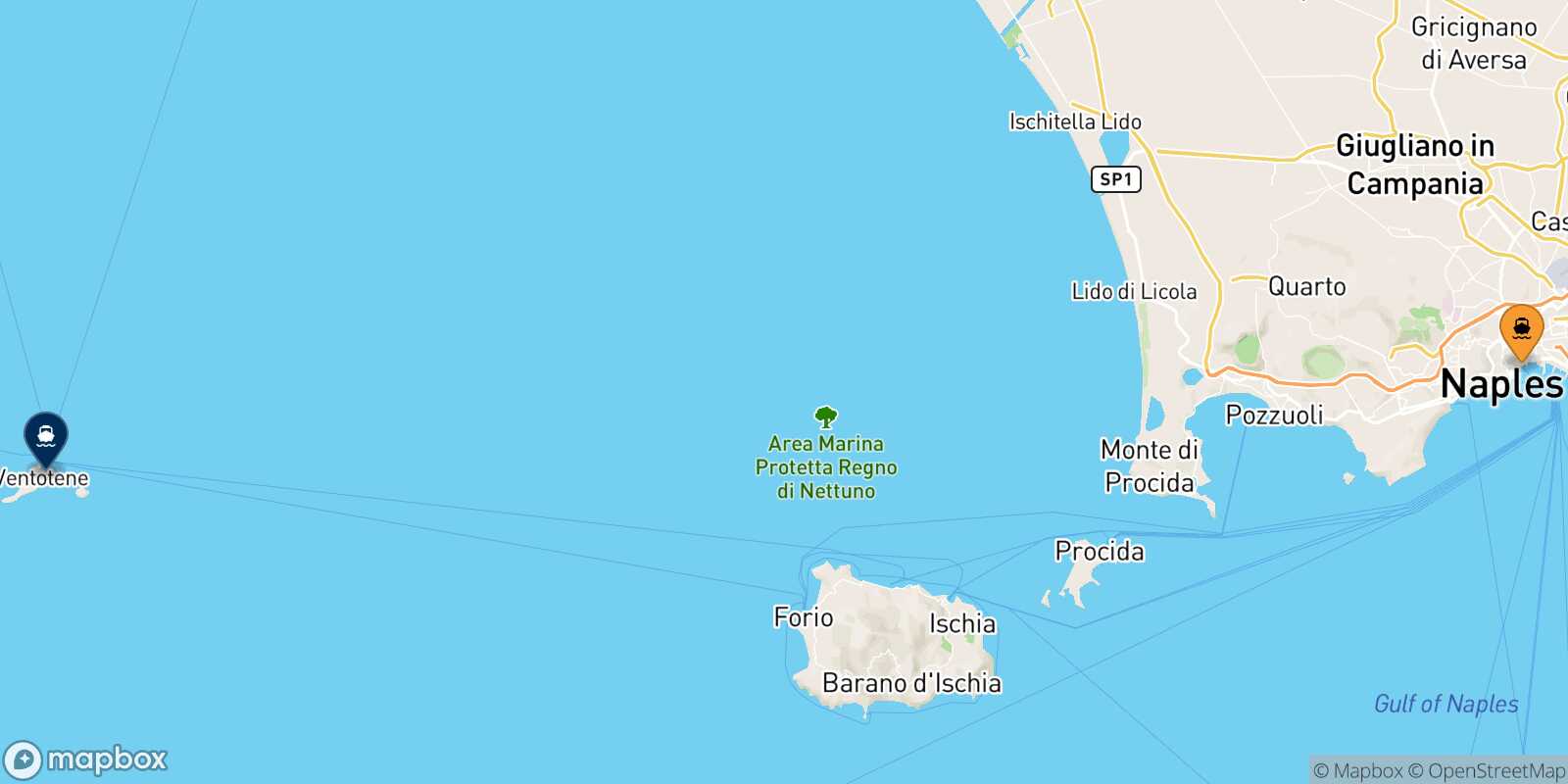 Naples Beverello Ventotene route map