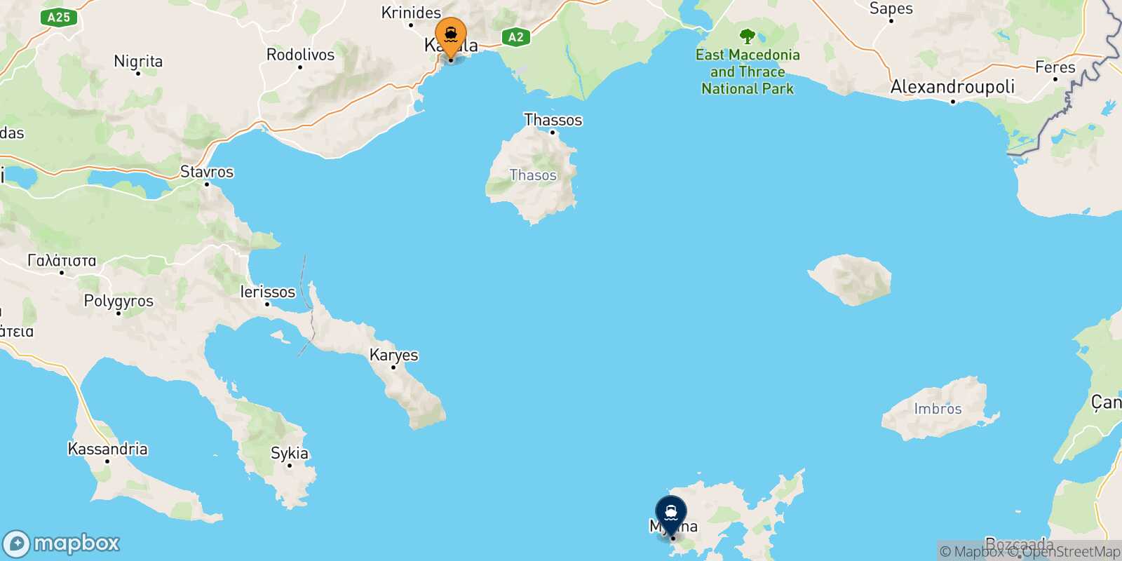 Kavala Myrina (Limnos) route map