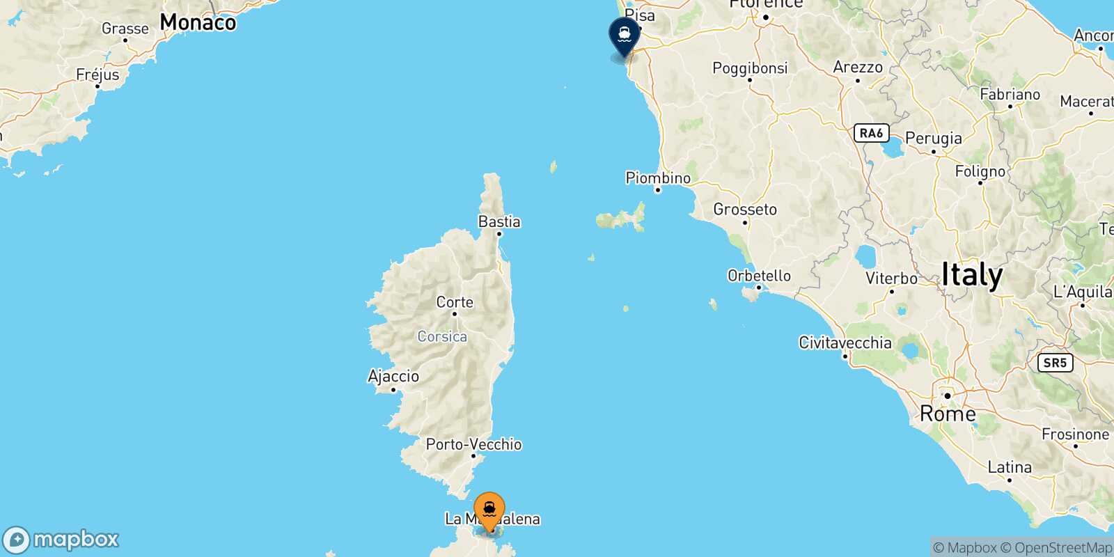 Golfo Aranci Livorno route map