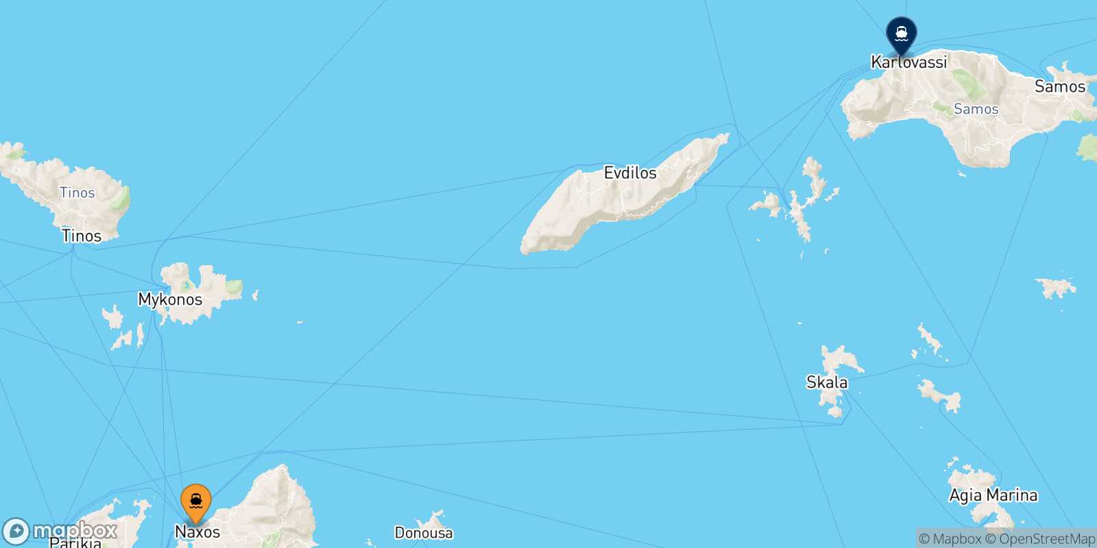 Naxos Karlovassi (Samos) route map