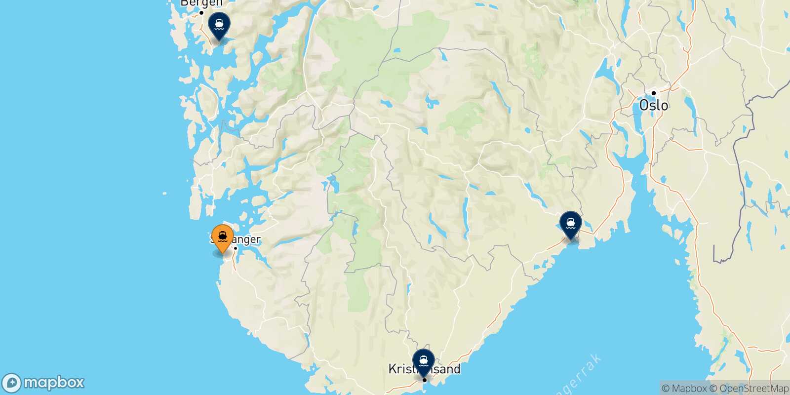 Map of the destinations reachable from Stavanger
