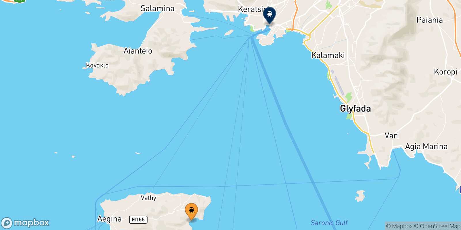 Agia Marina (Aegina) Piraeus route map