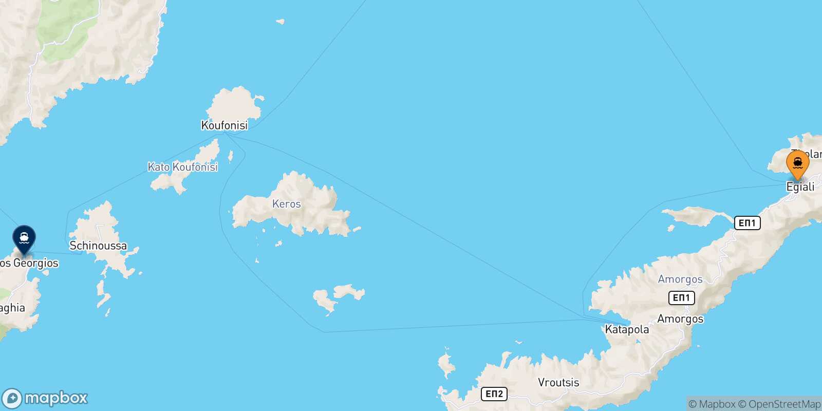 Aegiali (Amorgos) Iraklia route map