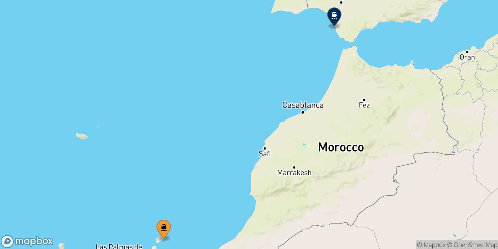 Arrecife (Lanzarote) Cadiz route map