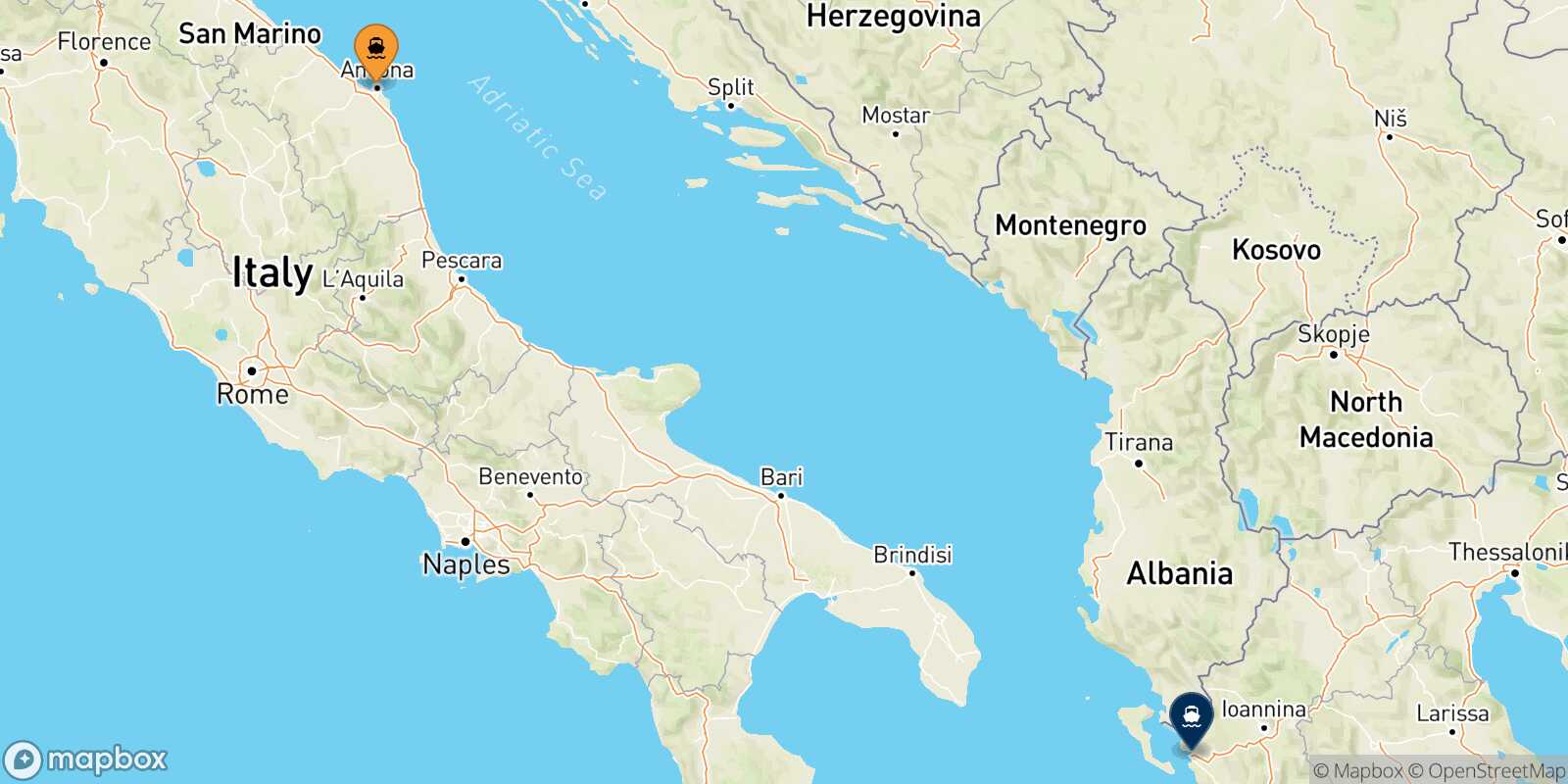 Ancona Igoumenitsa route map