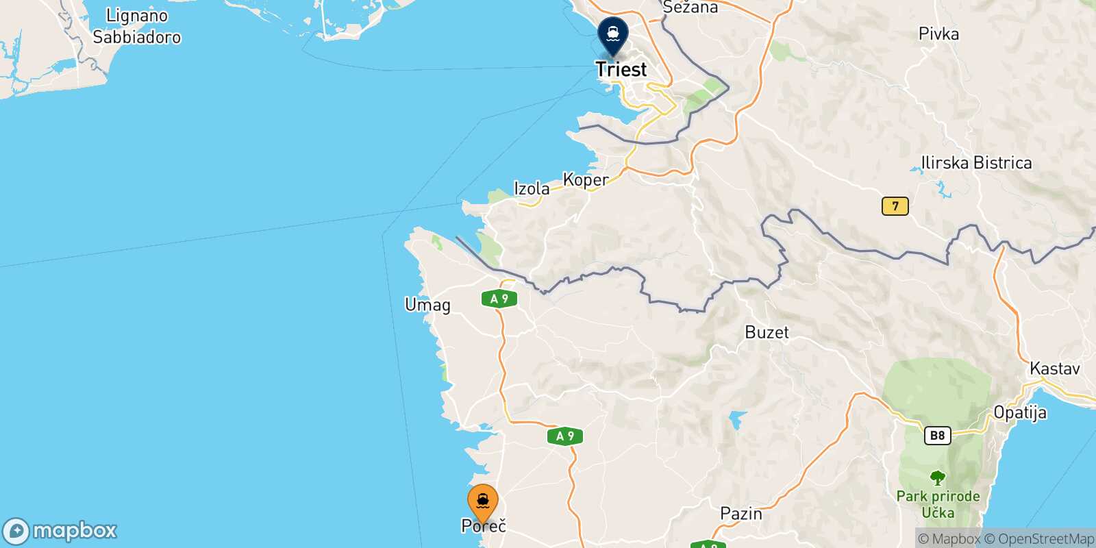 Porec Trieste route map
