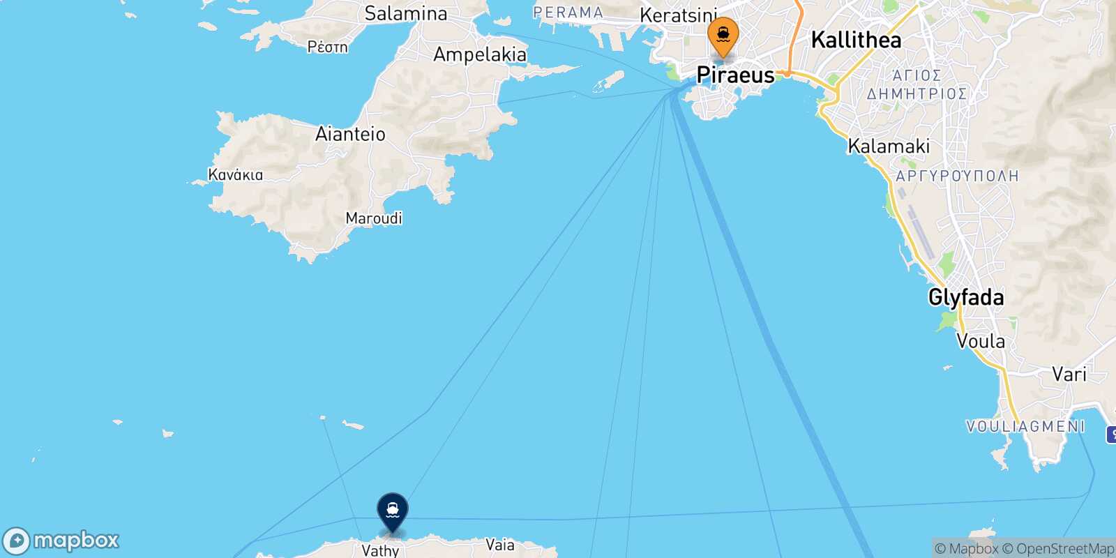 Piraeus Souvala (Aegina) route map