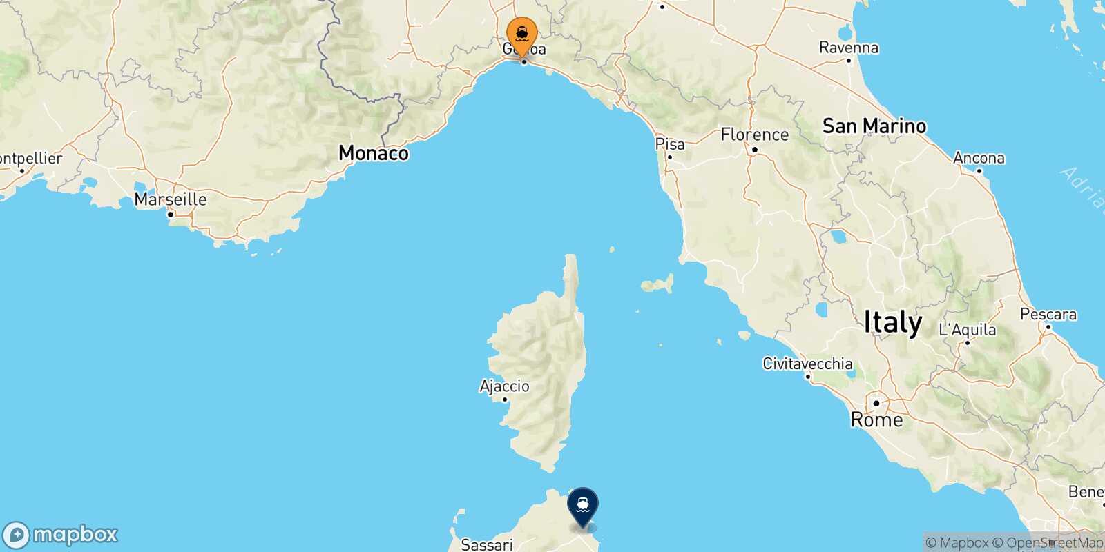 Genoa Olbia route map