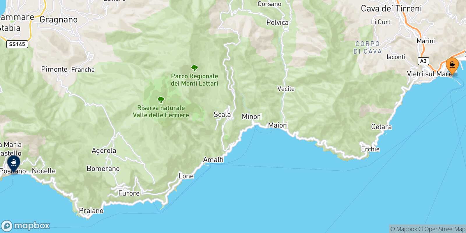 Salerno Positano route map