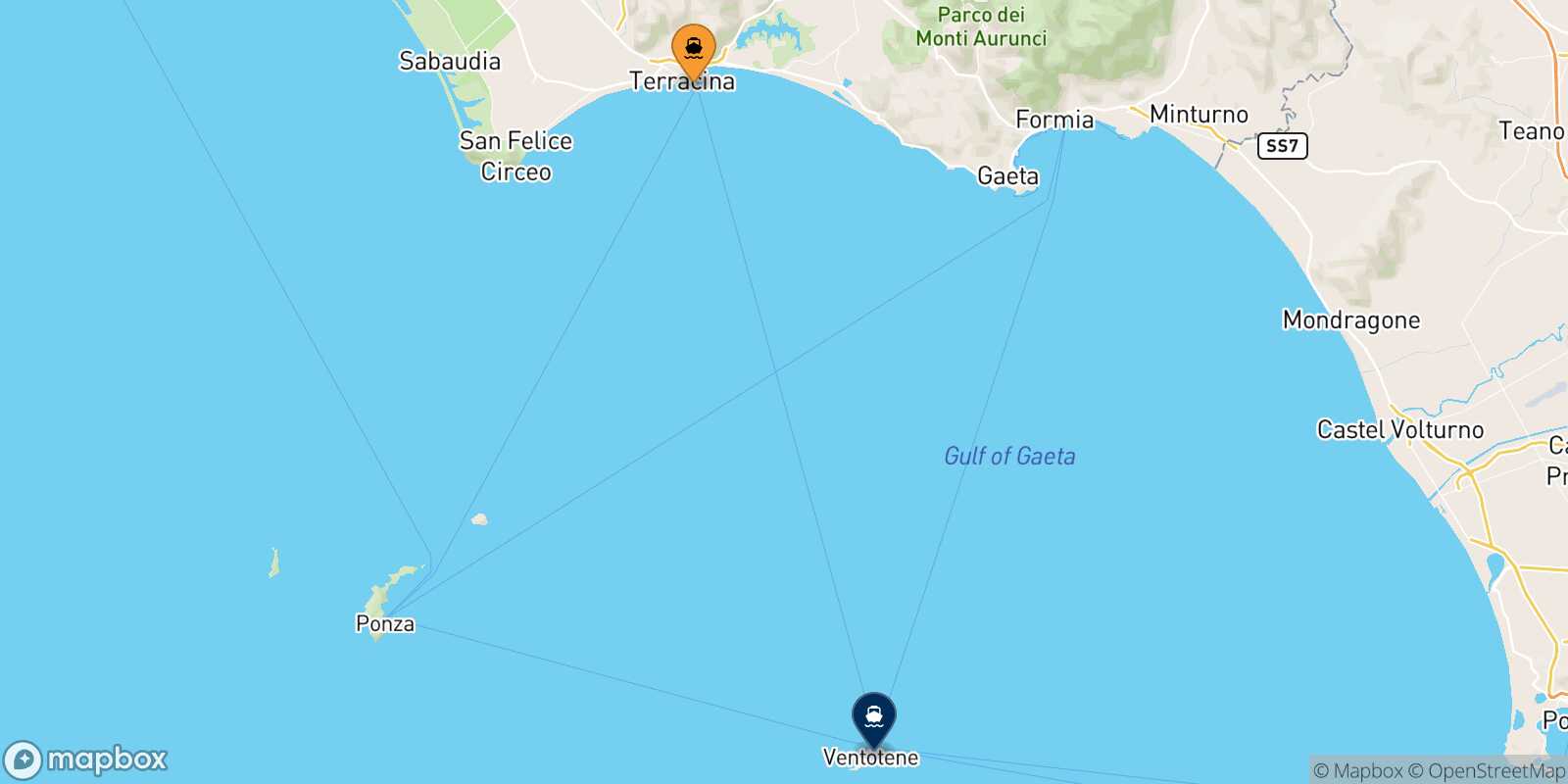 Terracina Ventotene route map