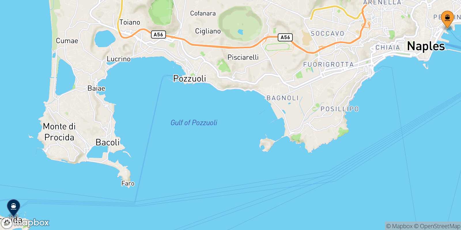 Naples Beverello Procida route map