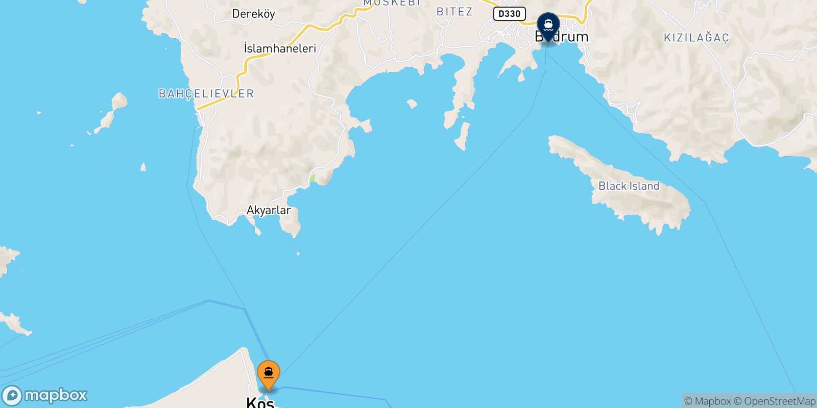 Kos Bodrum route map