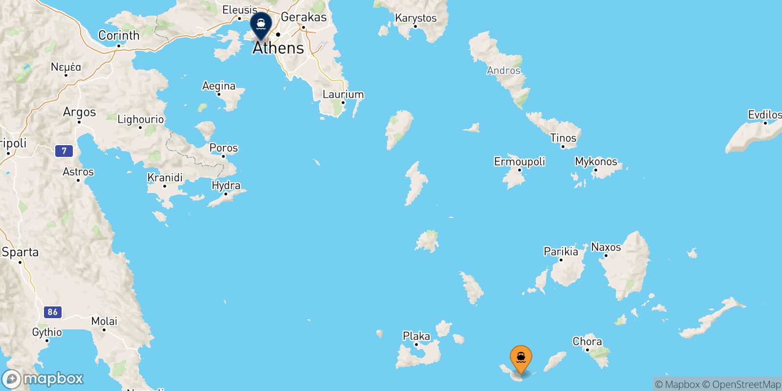 Folegandros Piraeus route map