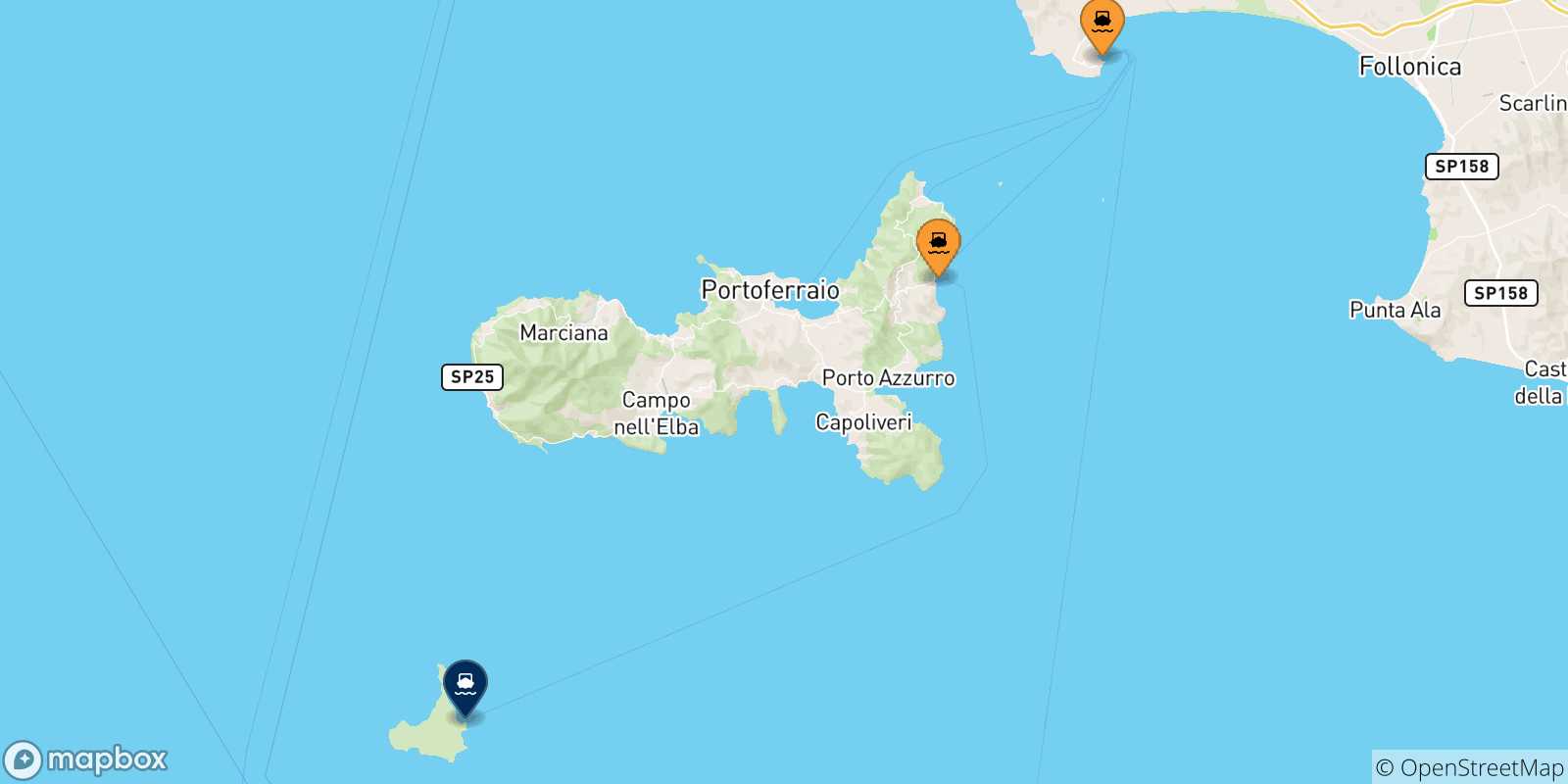 Map of the ports connected with  Pianosa Island