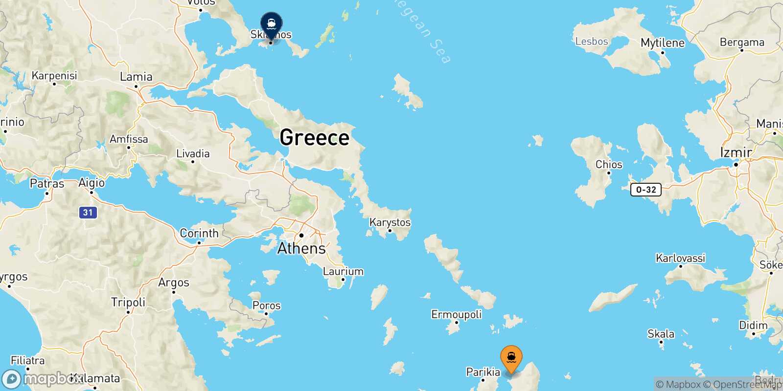 Naxos Skiathos route map