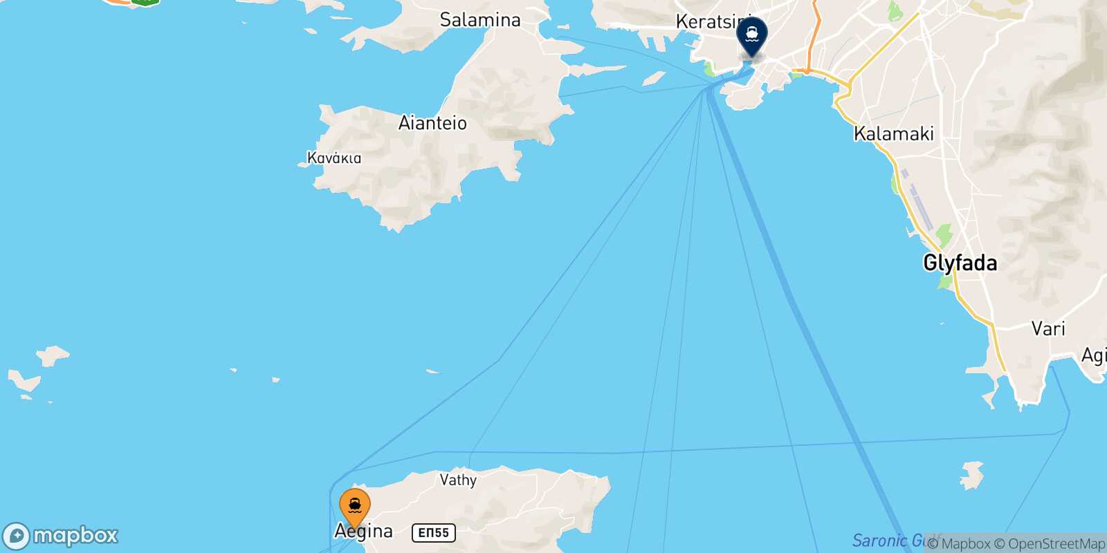 Aegina Piraeus route map