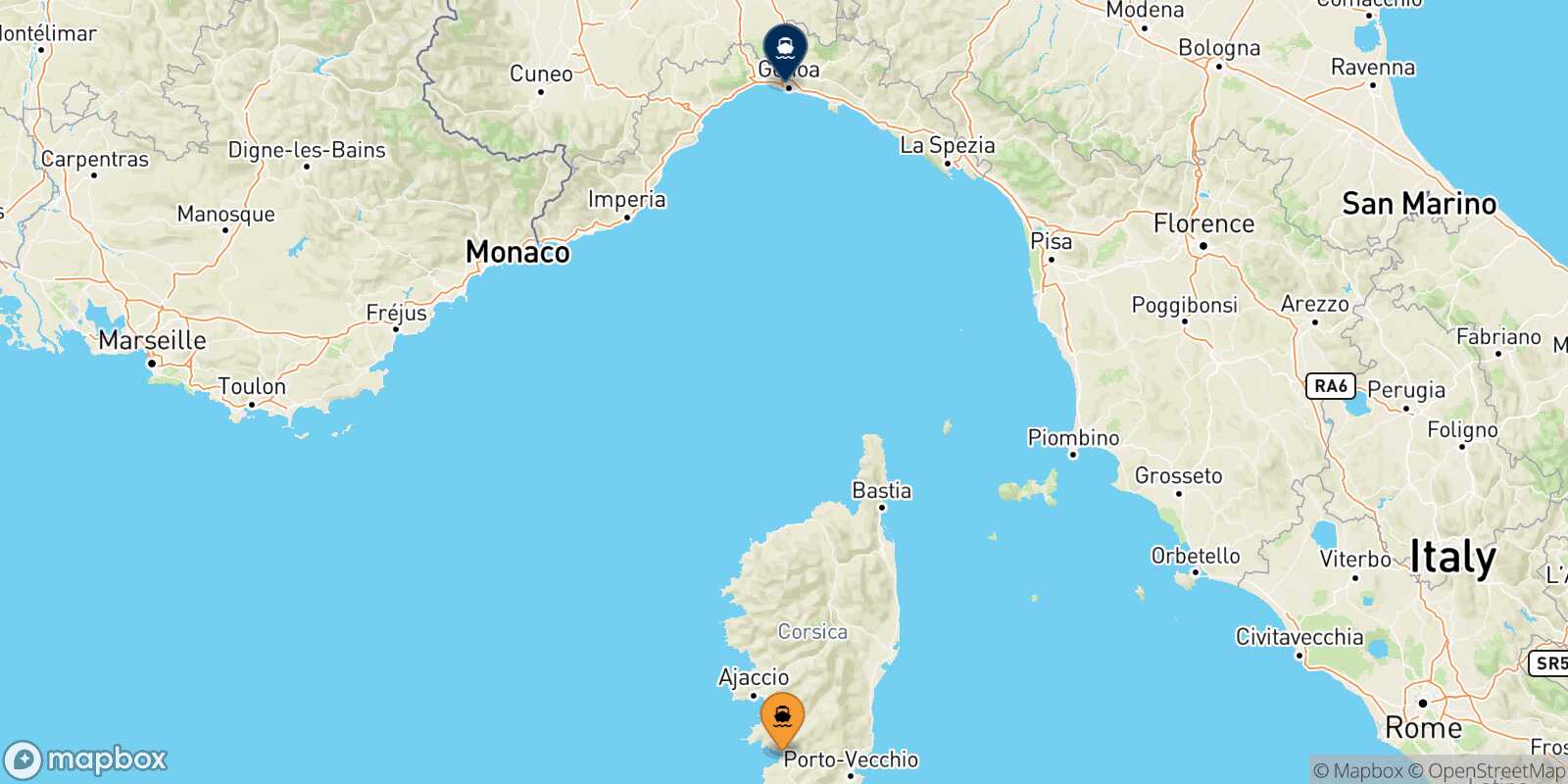 Ajaccio Genoa route map