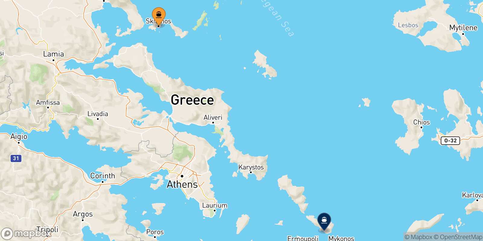 Skiathos Tinos route map