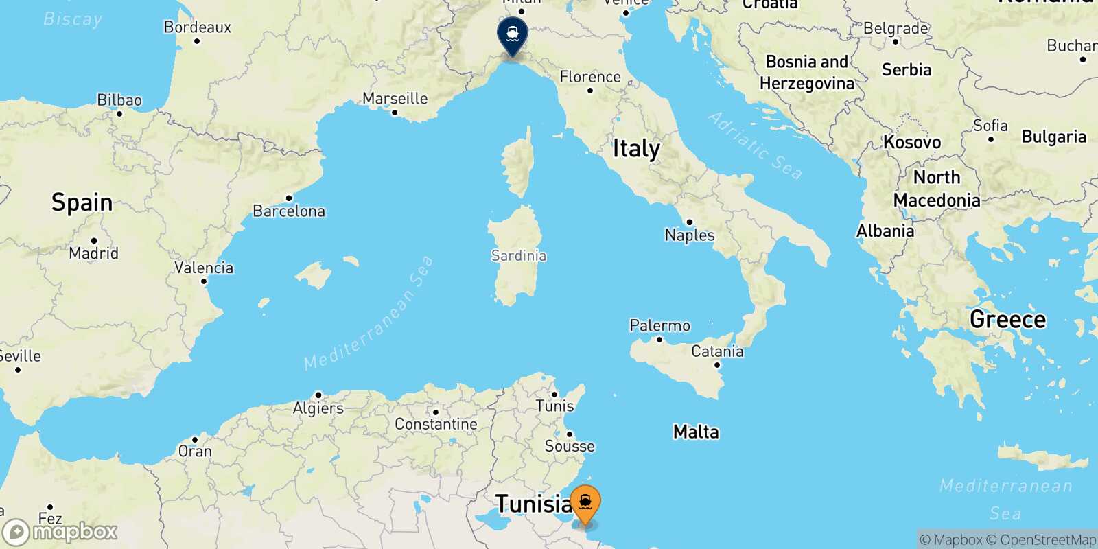 Zarzis Genoa route map