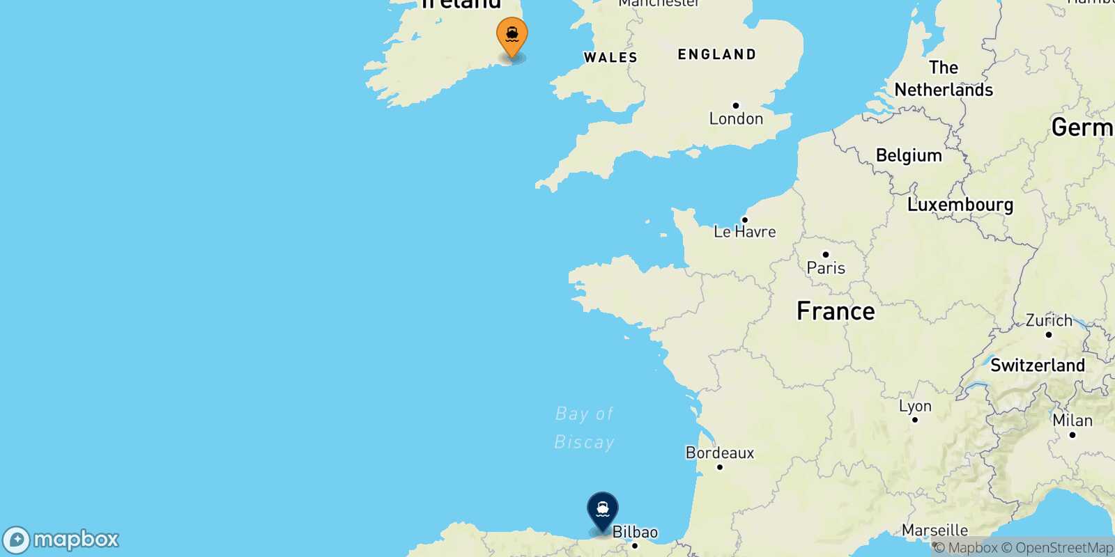 Rosslare Santander route map