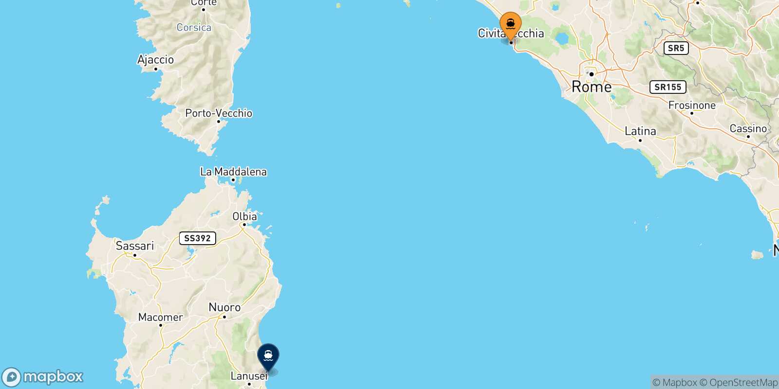 Civitavecchia Arbatax route map