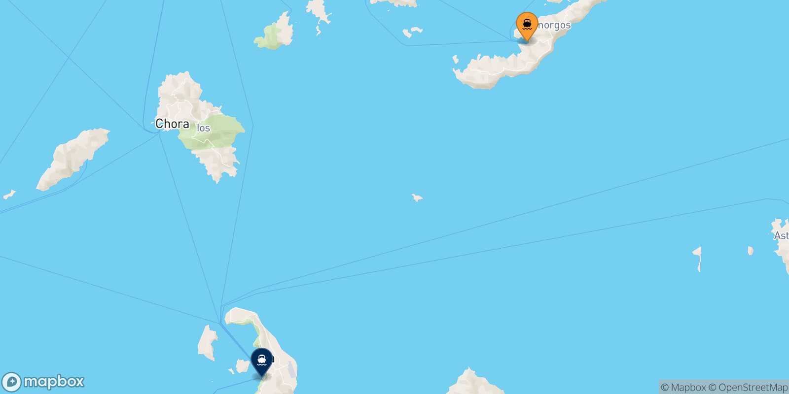 Katapola (Amorgos) Thira (Santorini) route map