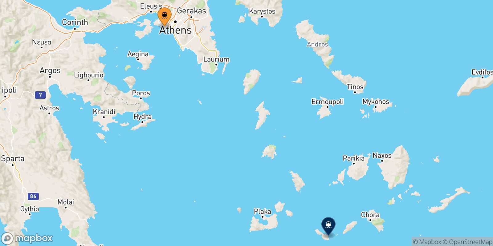 Piraeus Folegandros route map