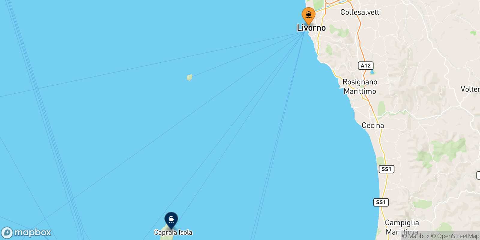 Livorno Capraia route map