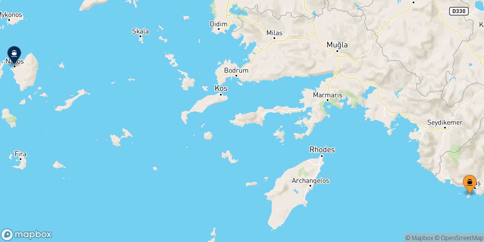Kastelorizo Naxos route map