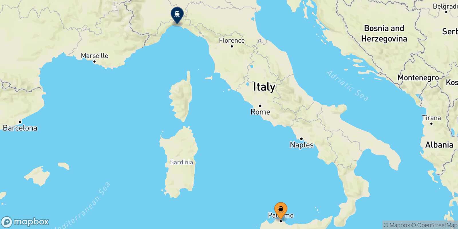 Palermo Genoa route map