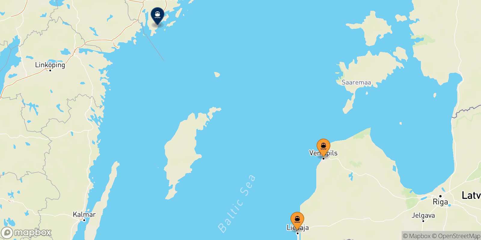 Map of the ports connected with  Nynashämn