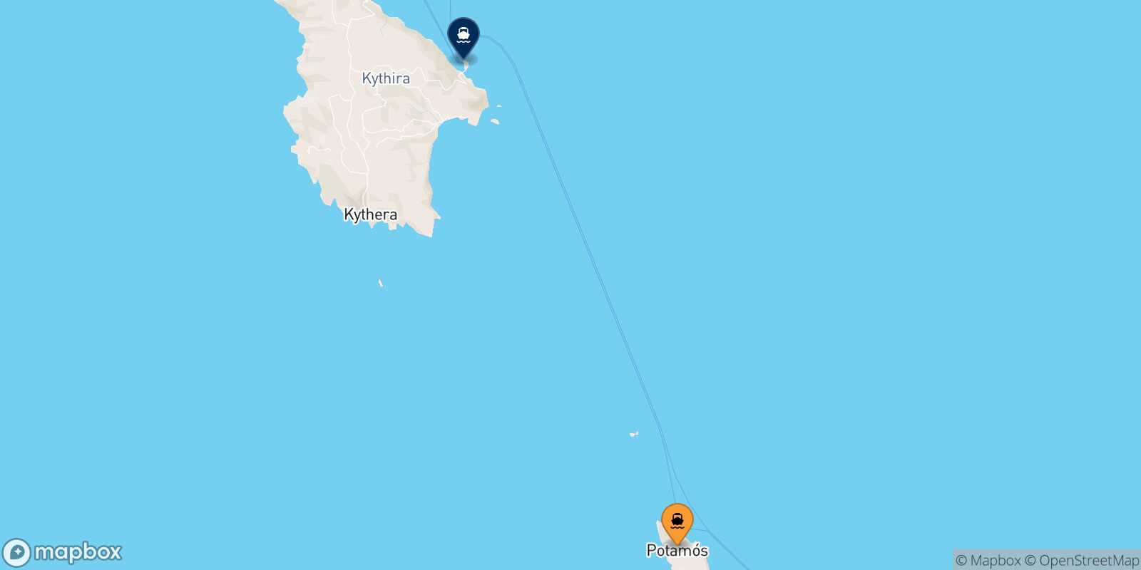 Map of the destinations reachable from Antikythira