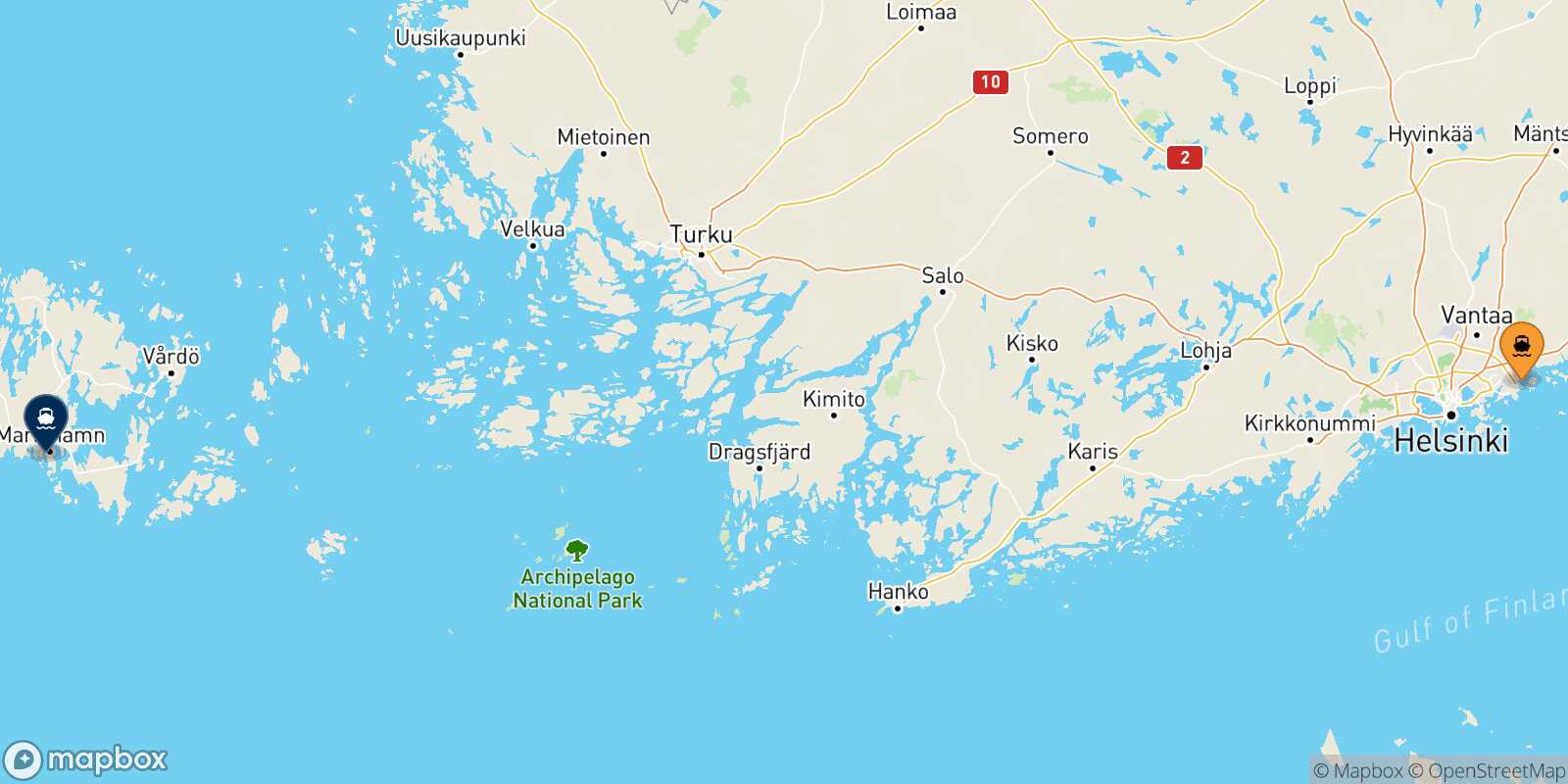 Helsinki Mariehamn route map