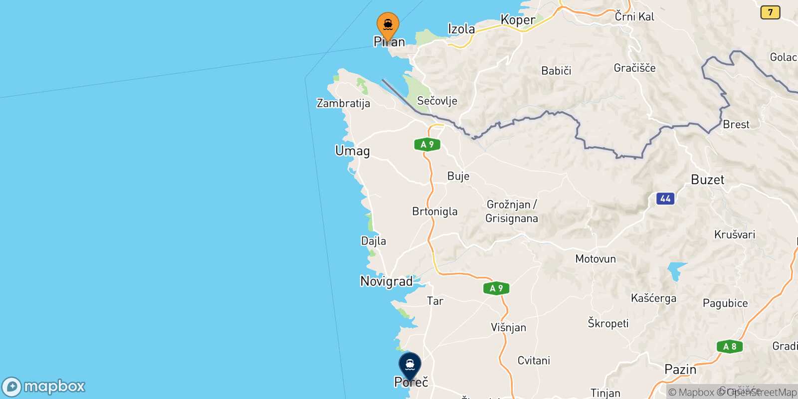 Piran Porec route map